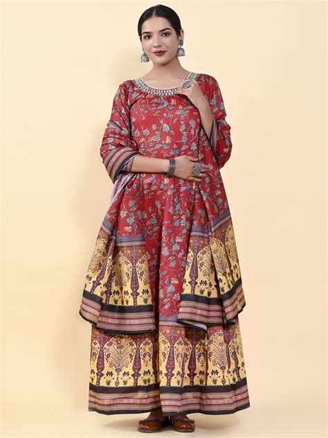 Heavy Chanderi Silk Floral Vine Digital Printed Anarkali Gown With