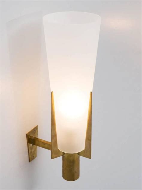 Set Of Two Large Brass And Frosted Glass Wall Lights Wall Lights Frosted Glass Wall Light