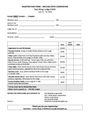 Fillable Online REGISTRATION FORM MN ELKS STATE CONVENTION Red Wing