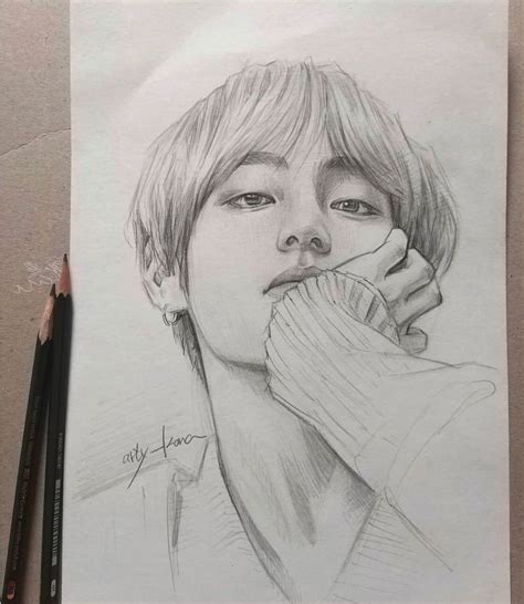 Pin On Bts V Pencil Drawings Kpop Drawings Bts Drawings