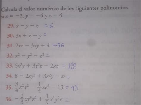 Calcula El Valor Num Rico De Los Siguientes Polinomiossi X Y