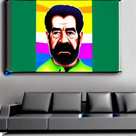 Rainbow Colored Portrait Of Saddam Hussein With A Pink Stable