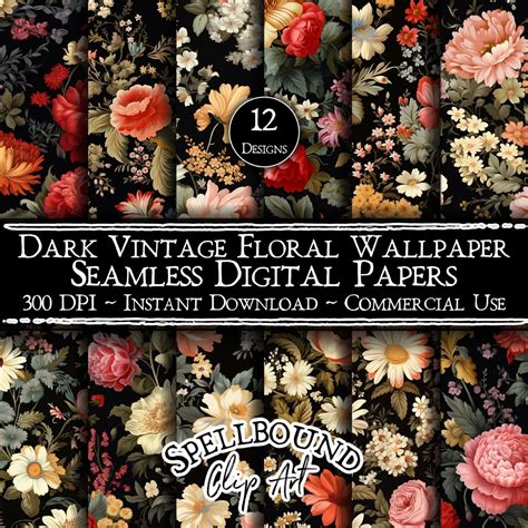 Dark Vintage Floral Wallpaper Seamless Digital Papers - Etsy