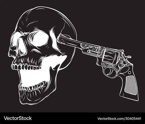 Suicide Skull With Gun In Black Background Vector Image