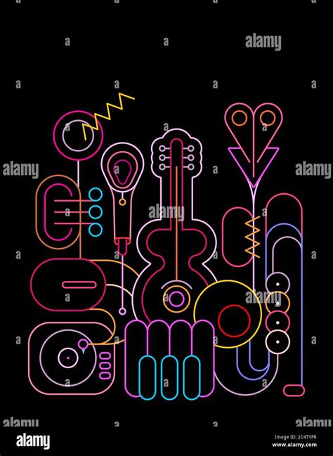 Neon Farben Isoliert Auf Einem Schwarzen Hintergrund Music Instruments