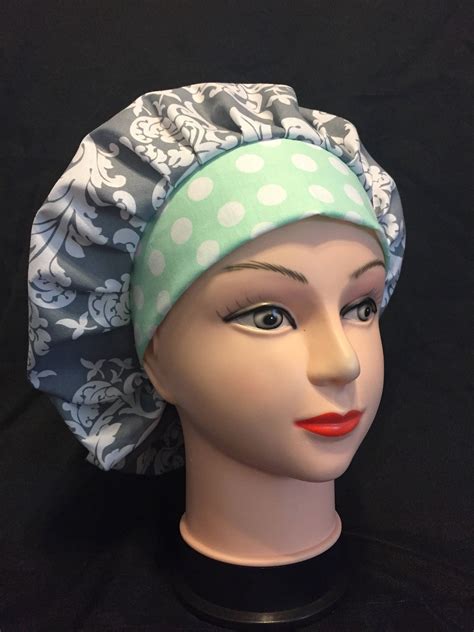 Gray Mint Green Surgical Womens Scrub Hat Bouffant Fits Etsy Womens