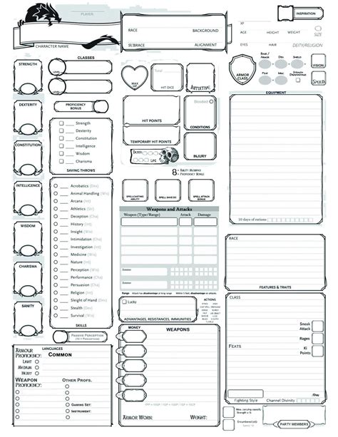 Dnd E Printable Character Sheet