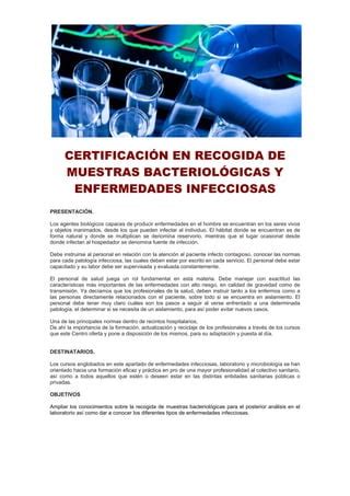 Certificación en recogida de muestras bacteriológicas y enfermedades