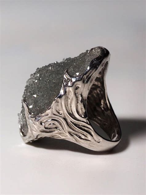 Rock Crystal Ring Silver Raw Uncut Crystals Grey Lord of the Rings Statement For Sale at 1stDibs