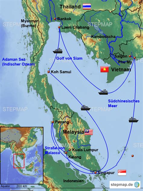 StepMap Thailand Malaysia Kreuzfahrt Landkarte für Malaysia