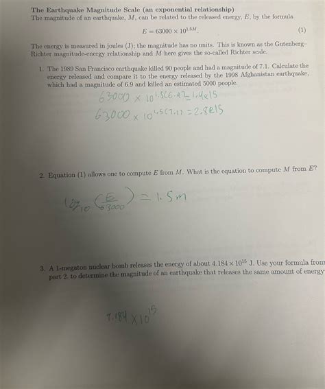 Solved The Earthquake Magnitude Scale (an exponential | Chegg.com