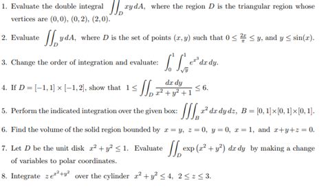 Solved 1 Evaluate The Double Integral WydA Where The Chegg