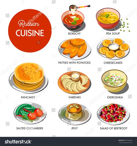 Russian Cuisine Traditional Food Dishes Stock Vector (Royalty Free ...