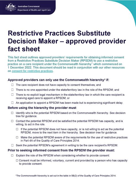 Consent For Restrictive Practices Information For Aged Care Providers