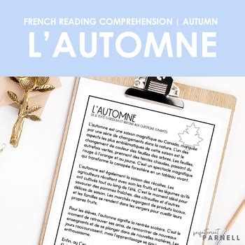 French Reading Comprehension Activity L Automne By Parfaitement Parnell