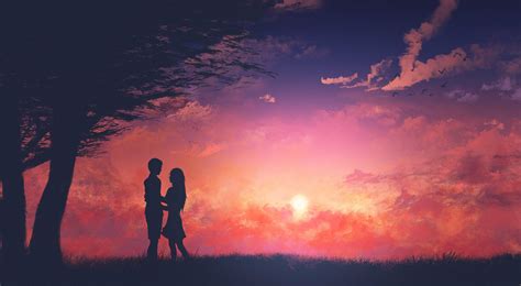 Anime Couple Sunset Wallpaper