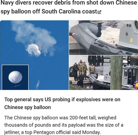 Navy Divers Recover Debris From Shot Down Chinese Spy Balloon Off South