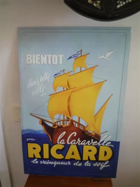 GRANDE PLAQUE PUBLICITAIRE en métal RICARD La caravelle 60 cm x 40