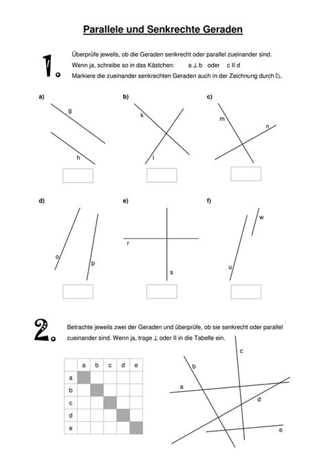 Arbeitsbl Tter Parallele Und Senkrechte Geraden Unterrichtsmaterial