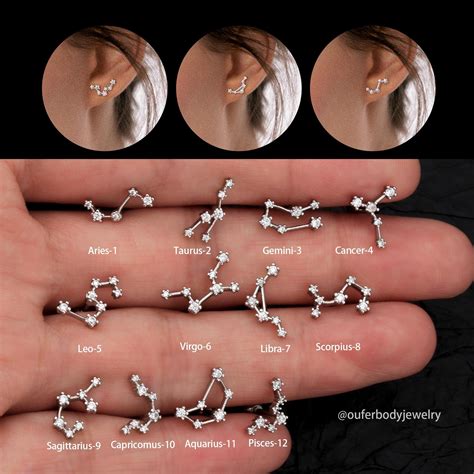 G Celetial Zodiac Cartilage Earring Studs Constellation Stud Etsy