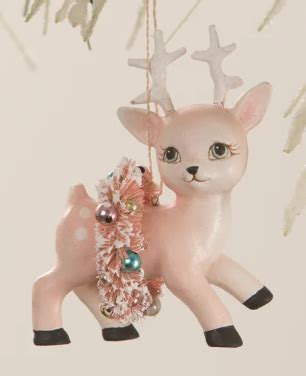 Bethany Lowe Retro Reindeer With Wreath Ornament Hooked On Ornaments