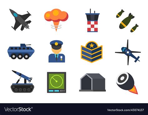 Collection Of Colorful Military Flat Icon Vector Image