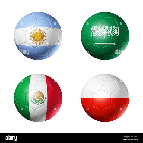 Soccer Balls With Group C Teams Flags Football Competition Qatar 2022