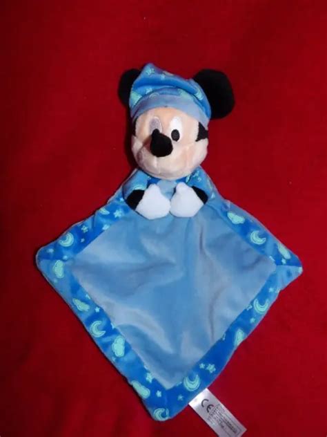 Doudou Plat Disney Nicotoy Mickey Bleu Lune Etoile Phosphorescente Neuf