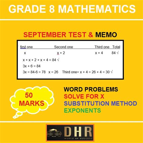 Grade 8 Mathematics September Test Paper 1 And Memorandum 2023 • Teacha