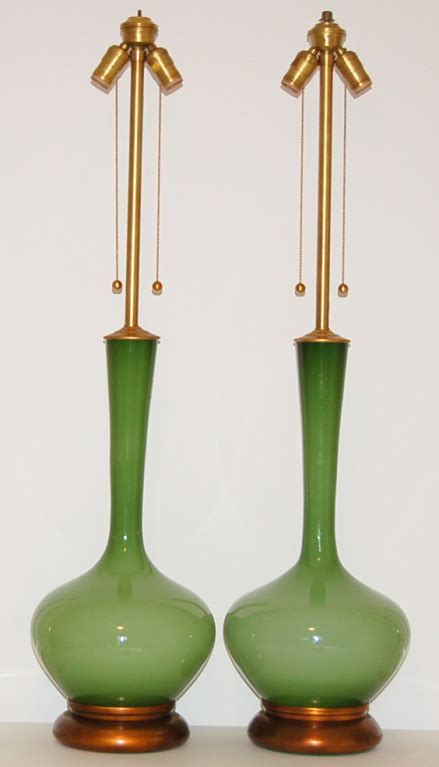 Marbro Lamp Company Handblown Swedish Glass Lamps In Green Swank Lighting