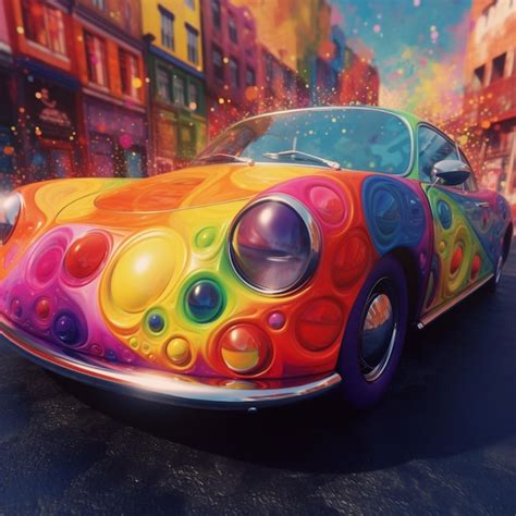 Premium AI Image Brightly Colored Car With A Lot Of Bubbles On The