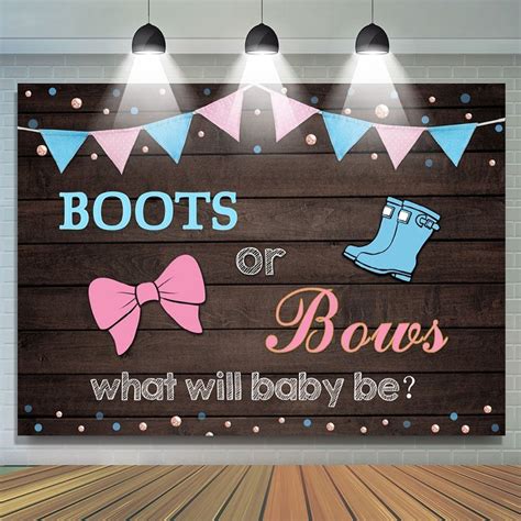 Boots Or Bows Gender Reveal Backdrop For Baby Shower Lofaris