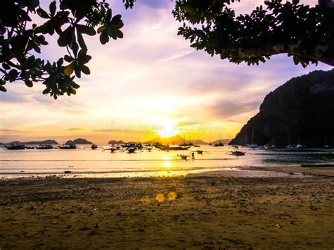sunset  corong corong beach el nido palawan stock image image