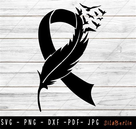 Feather Black Ribbon SVG Skin Cancer Svg Awareness Ribbon Svg Skin