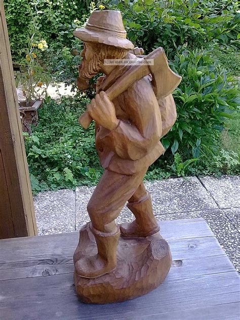 Holzfigur Handgeschnitzt Waldarbeiter Holzfäller 50cm Signiert 1987