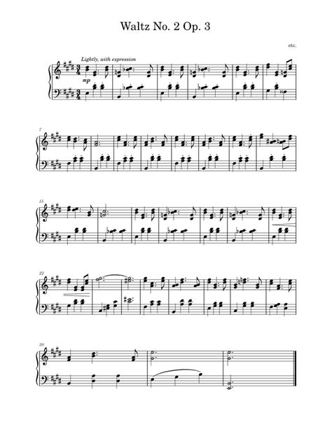 Waltz No 2 Op 3 By Etc Sheet Music For Piano Solo Easy