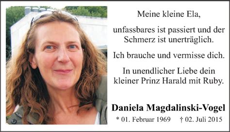 Traueranzeigen Von Daniela Magdalinski Vogel Trauer In Nrw De