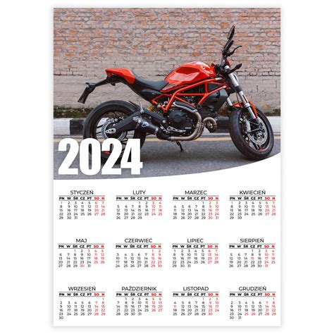 Kalendarz Plakatowy Ścienny 2024 Rok 50x70 cm Yamaha Stunt Naked Wzory