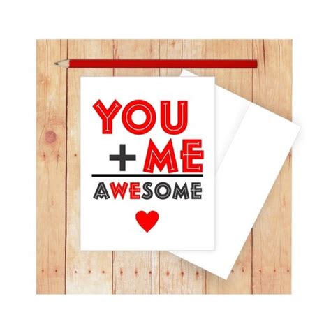 Valentine Card Romantic Card Heart Card You Plus Me Equals