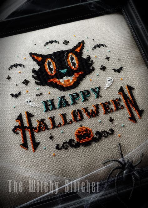 Crewel Sewing Fiber Cross Stitch Halloween Pattern Happy Halloween