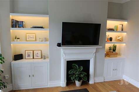 Alcove Shelves With Lights And Cabinets In The Living Room Jv Carpentry