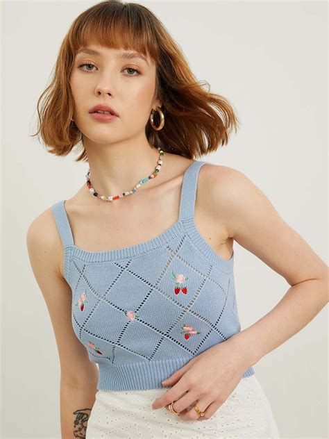 Knit Cropped Tank Top Blue Pomelo Fashion