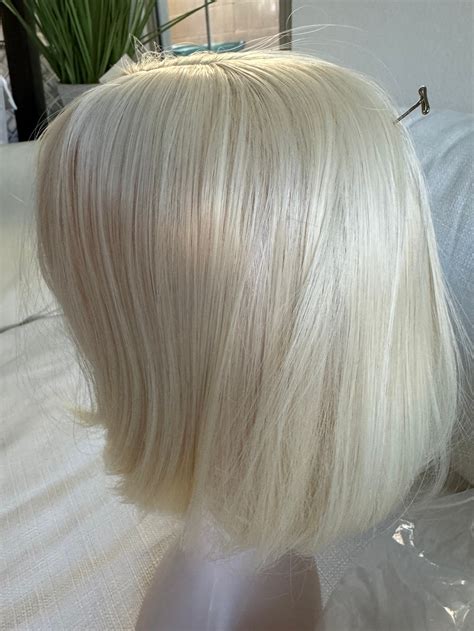 Synthetic Hair Toppers With Bangs Bleach Blonde Platinum Blonde Clip In Hair Topper Closure Half