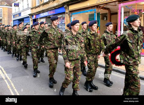 British Army Cadets March In The Remembrance Parade In Sherborne Dorset