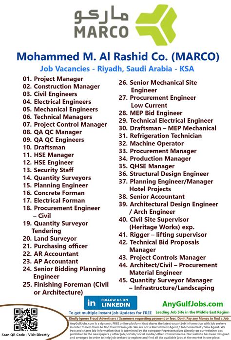 Marco Job Vacancies Riyadh Madinah Saudi Arabia