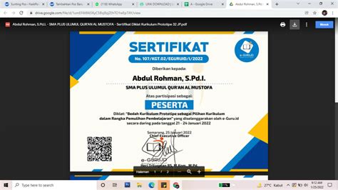 Cara Download Sertifikat Diklat 32 Jp Bedah Kurikulum Prototipe Brm