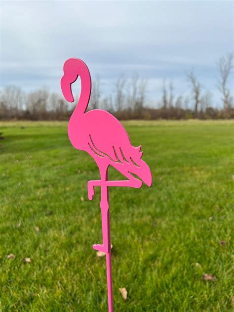 Metal Pink Flamingo Lawn Stake Steel Lawn Ornament Garden Etsy