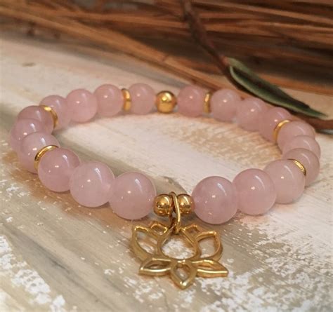 Buy Rose Quartz Crystal Bracelet Healing Gemstone Jewelry Fertility Stone Bracelet Gold Lotus