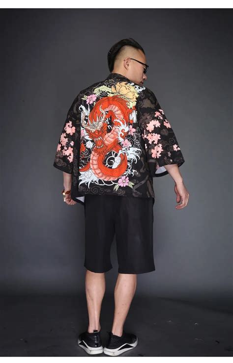 Zongke Dragon Kimono Jacket Men Japanese Streetwear Kimono Cardigan Jacket Men Black Windbreaker