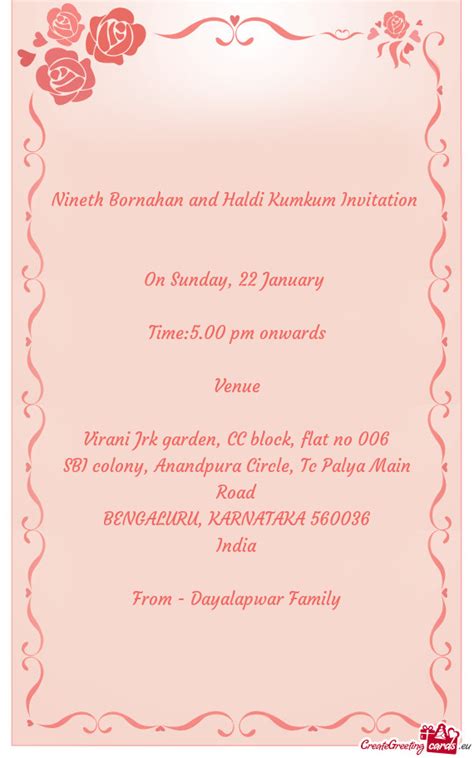 Nineth Bornahan And Haldi Kumkum Invitation Free Cards